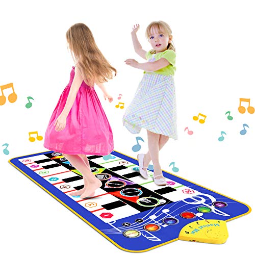 RenFox Baby Musical Mats, Musical Toys Piano Keyboard Dance Floor Mat with 8 Selectable Musical Instruments Build-in Speaker Play Mat Early Education Toys Gift for Toddler Girls Boys Kids