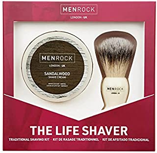 Men Rock Shaving Brush Set with Sandalwood Shaving Cream, The Life Shaver Smooth Shave Cream Brush Kit, Premium Shaving Cream and Quality Shaving Brush, Shaving Gift Set for a Comfortable Shave