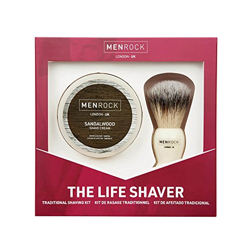 Men Rock Shaving Brush Set with Sandalwood Shaving Cream, The Life Shaver Smooth Shave Cream Brush Kit, Premium Shaving Cream and Quality Shaving Brush, Shaving Gift Set for a Comfortable Shave