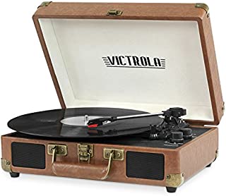 Victrola Vintage 3-Speed Bluetooth Portable Suitcase Record Player with Built-in Speakers | Upgraded Turntable Audio Sound| Includes Extra Stylus | Brown