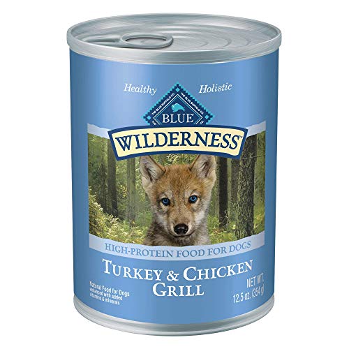 Blue Buffalo Wilderness High Protein Grain Free Natural Puppy Wet Dog Food, Turkey & Chicken Grill 12.5-oz cans (Pack of 12)