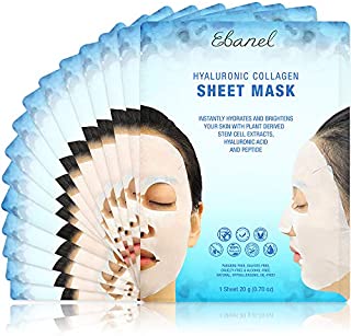 Ebanel 15 Pack Collagen Face Mask, Instant Brightening & Hydrating Face Sheet Mask with Aloe Vera, Hyaluronic Acid, Vitamin C and E, Chamomile, Anti Aging Face Mask with Hydrolyzed Collagen, Peptide