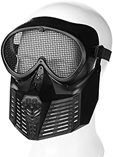 Flexzion Tactical Airsoft Mask Paintball Game Full Face Protection Skull Skeleton Safety Guard in Silver for Outdoor Activity Party Movie Props Fit Most Adult Men Women (Full Face Eye Mesh)