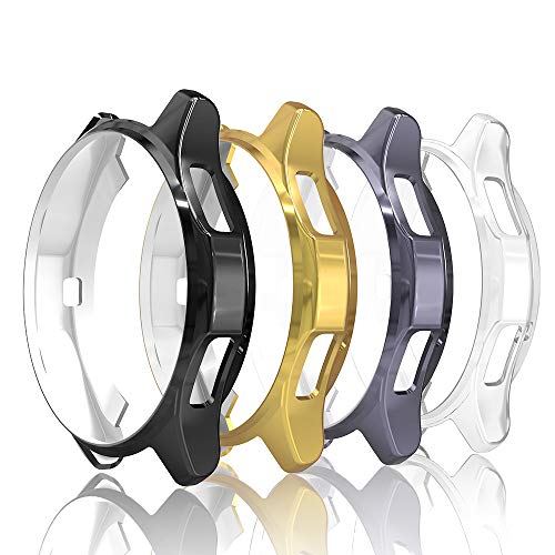 Simpeak [4 Pack] Case Cover Compatible with Galaxy Watch 46mm / Gear S3, Soft Back Protective Bumper Shell Replacement for Gear S3 Frontier Smartwatch, Black/Space Grey/Gold/Clear