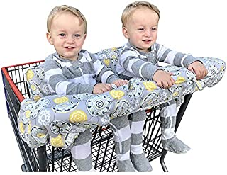 O-Toys 2 in 1 Twins Shopping Cart Cover Baby Toddler High Chair Cover Portable Infant Cotton Seat Cover Positioner with Storage Pouch and Safety Belt for Boys Girls
