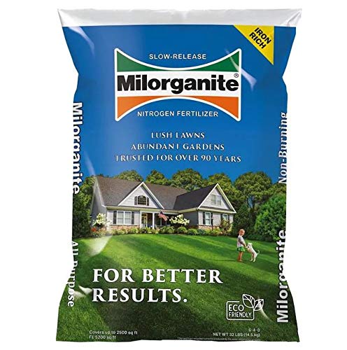 EasyGo Product Milorganite 32 lbs. Slow-Release Nitrogen Fertilizer Good for Promoting Healthy Growth of lawns Trees, shrubs and Flowers, Trusted and Proven for 90 Years