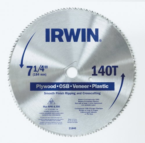 IRWIN Tools Classic Series Steel Corded Circular Saw Blade, 7 1/4-inch, 140T, .087-inch Kerf (21840ZR)