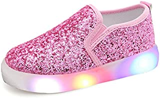 UBELLA Girl's Light Up Sequins Slip On Loafers Flashing LED Casual Shoes Flat Sneakers (Toddler/Little Kid) Pink