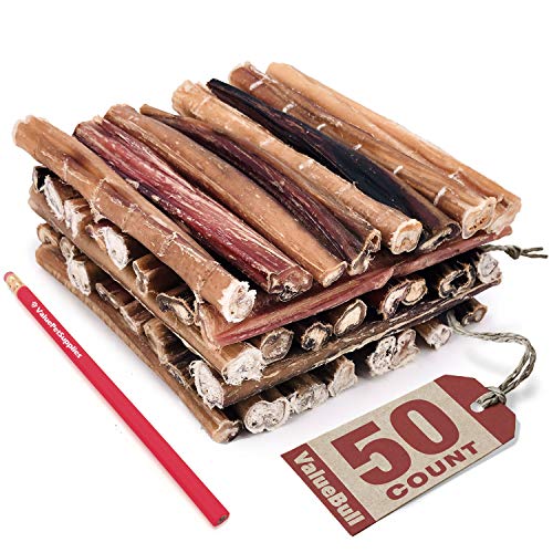 ValueBull Bully Sticks for Dogs, Medium 6 Inch, 50 Count - All Natural Dog Treats, 100% Beef Pizzle, Single Ingredient Rawhide Alternative