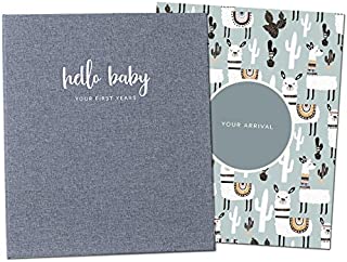 Peachly Minimalist Baby Memory Book | Baby First Year Keepsake for Milestones | Baby Books First Year Memory Book | Simple Baby Scrapbook for Boy or Girl Milestones | 60 Pages Grey Linen - Scandi