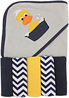 Luvable Friends Unisex Baby Hooded Towel with Five Washcloths, Duck, One Size