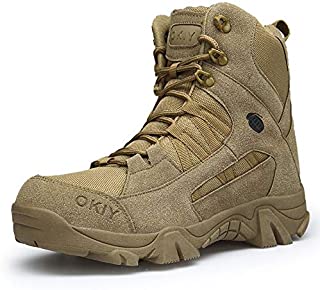 YYFURR Waterproof Hiking Boots Army Side Zipper Work Safety Anti-Kick Toe Boots Brown 3 44