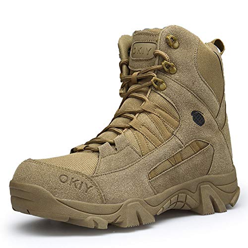 YYFURR Waterproof Hiking Boots Army Side Zipper Work Safety Anti-Kick Toe Boots Brown 3 44