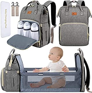 DEBUG Baby Diaper Bag Backpack with Changing Station Diaper Bags for Baby Bags for Boys Diaper Bag with Bassinet Bed Mat Pad Girl Men Dad Mom Travel Waterproof Stroller Straps Large Capacity Grey