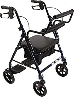 ProBasics Aluminum Rollator Walker with Seat - Rolling Walker with 6-inch Wheels - Foldable - Padded Seat and Backrest, Height Adjustable Handles, 300 Pound Weight Capacity, Blue