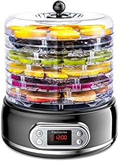 Food Dehydrator, Elechomes 6-Tray Dryer for Beef Jerky Meat Fruit Dog Treats Herbs Vegetable Digital Time & Temperature Control Overheat Protection Fruit Roll Sheet Included BPA Free
