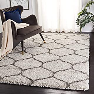 SAFAVIEH Hudson Shag Collection SGH280A Moroccan Ogee Trellis Non-Shedding Living Room Bedroom Dining Room Entryway Plush 2-inch Thick Area Rug, 7' x 7' Square, Ivory / Grey