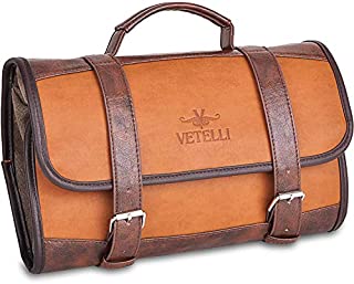 Vetelli Hanging Leather Toiletry Bag for Men, Perfect For Travel, Extra Storage, Water Resistant