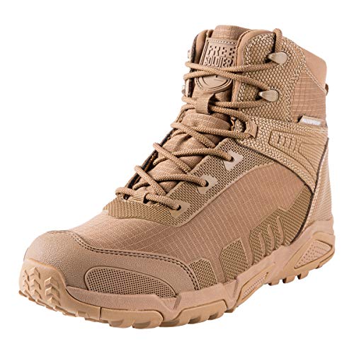 FREE SOLDIER Mens Waterproof Hiking Boots 6 Inches Lightweight Work Boots Military Tactical Boots Durable Combat Boots(Coyote Brown,US 11W)