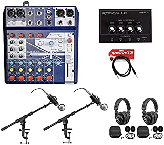 Soundcraft Notepad-8FX Podcast Mixer Bundle with Rockville RCM03 Pro Recording Mic, PRO-M50 Headphones, DMS40 40