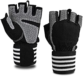 Workout Gloves for Men Women - Exercise Weight Lifting Gloves Wrist Wraps Support, Gym Fingerless Strong Enhanced Grip, Right for Dumbbell Weightlifting Cycling Rowing, Black 1 Pcs