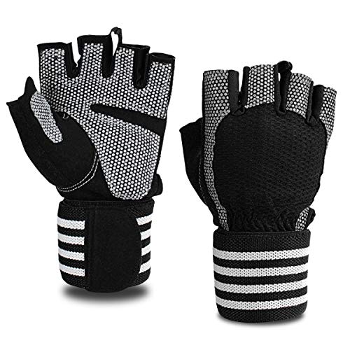 Workout Gloves for Men Women - Exercise Weight Lifting Gloves Wrist Wraps Support, Gym Fingerless Strong Enhanced Grip, Right for Dumbbell Weightlifting Cycling Rowing, Black 1 Pcs