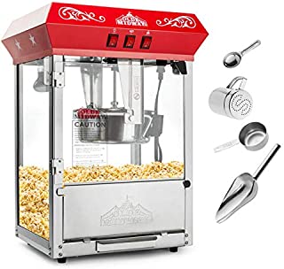 Olde Midway Bar Style Popcorn Machine Maker Popper with 8-Ounce Kettle - Red