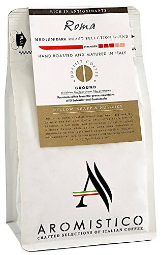 AROMISTICO | Finest Smooth Aroma Medium Roast | Premium Italian GROUND COFFEE | ROMA BLEND for Cafetiere / French Press, Filter, Pour Over, Drip, Chemex, Moka or Aeropress | MELLOW, SHARP, NUT-Like