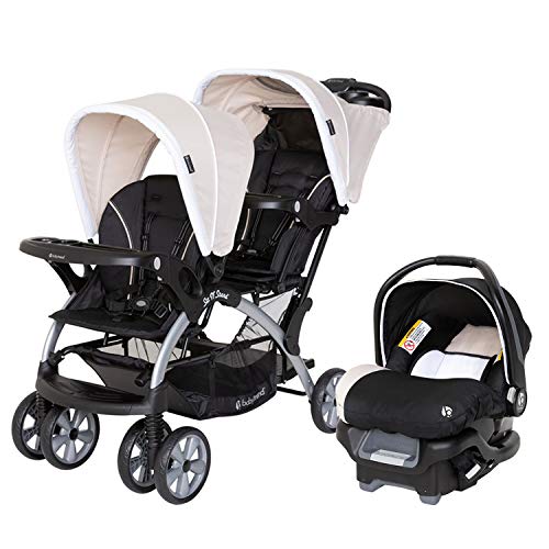 Baby Trend Sit N Stand Compact Easy Fold Toddler Baby Infant Double Stroller with Baby Trend Ally 35 Baby Infant Car Seat Carrier with Cozy Cover