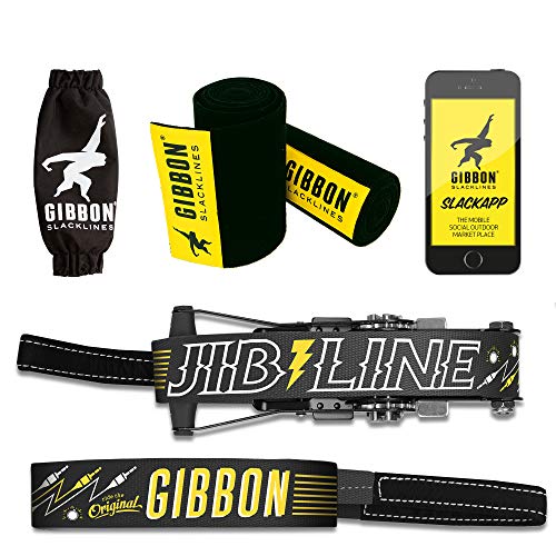 Gibbon Slacklines Jibline with treewear, Black, 49ft (41ft line + 8ft Ratchet Strap with Reinforced Loop) incl. Ratchet Protection, treewear (Black Felt), line Width 50mm/2