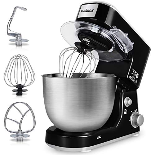 Stand Mixer, Cusimax Dough Mixer Tilt-Head Electric Mixer with 5-Quart Stainless Steel Bowl, Dough Hook, Mixing Beater and Whisk, Splash Guard, CMKM-150, Black