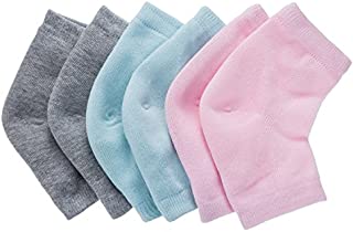 Bememo Soft Ventilate Gel Heel Socks Open Toe Socks for Dry Hard Cracked Skin Moisturizing Day Night Care Skin, 3 Pairs (Pink, Turquoise, Grey)