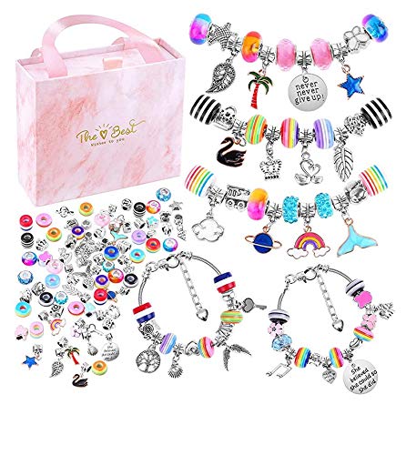 NEWELLYA Charm Bracelet Making Kit, Charms for Jewelry Making, Handmade Craft arts, Charm Bracelet Gift for 6-18 years old girls, Bracelet for Teen girls, Charm DIY bracelet for Women, crafts for Teenage Girls (88 PCS)