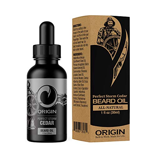 Origin Beard Oil (Cedar)  All-Natural Made in USA  Stimulates Growth, Softens Hair, Reduces Itch  1oz