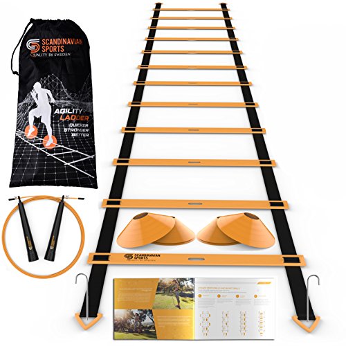 Speed Training Set - Agility Ladder, Jump Rope, Sport Cones and Exercise folder - Premium TRAINING TOOL SET For Faster Footwork And Better Movement Skills by Scandinavian Sports