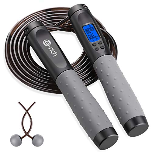 Te-Rich Jump Rope, Weighted Jump Rope for Fitness, Skipping Rope with Counter - Heavy Handles, Adjustable Length - Cordless Jumping Rope for Men Women Kids Fitness Exercise Training