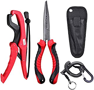 TQONEP Fishing Pliers Long Nose G1 & Floating Fish Gripper, Needle Nose Pliers - Split Ring Pliers, Hook Remover, Crimper, Fishing Line Cutter,Suitable for Freshwater and Saltwater Kayaking Fishing