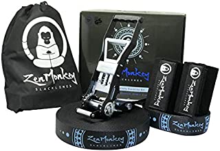 ZenMonkey Infinity Slackline Kit - 100 Foot Longline Slackline with Ergo Ratchet, Tree Protectors, Cloth Carry Bag and Instructions - Easy Setup for The Family, Kids and Adults