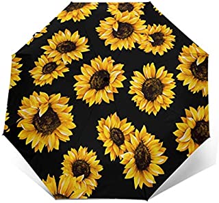 Compact Travel Folding Umbrella Sun Rain Windproof Kids Womens Mens Chic Shabby Sunflower Floral On Black