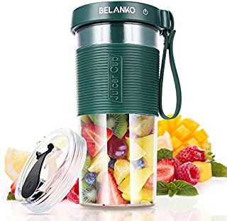 Portable Blender, BELANKO Personal Size Blender for Juice, Shakes and Smoothies, Food Grade Juicer Travel Blender Cup 11/20oz 60W with USB Rechargeable for Home, Sport, Office, Outdoors - Dark Green