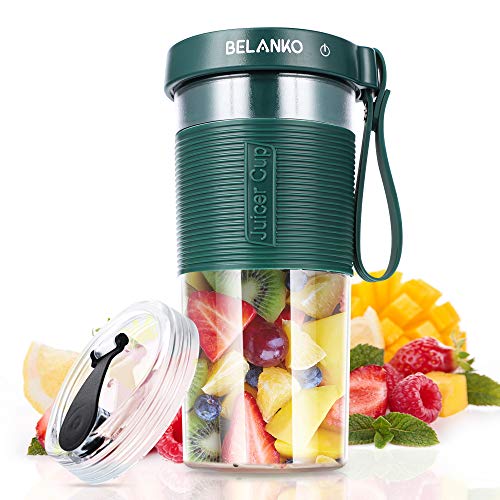 Portable Blender, BELANKO Personal Size Blender for Juice, Shakes and Smoothies, Food Grade Juicer Travel Blender Cup 11/20oz 60W with USB Rechargeable for Home, Sport, Office, Outdoors - Dark Green