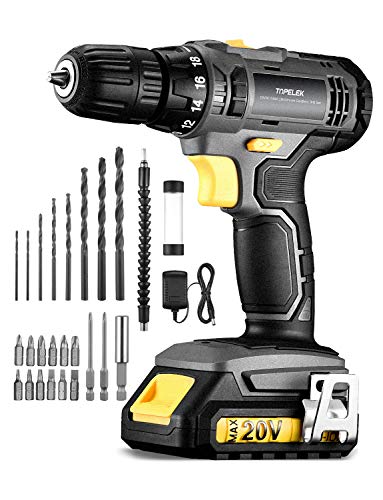 TOPELEK Cordless Drill, Power Drill 20V MAX Lithium-Ion Cordless Drill/Driver Set