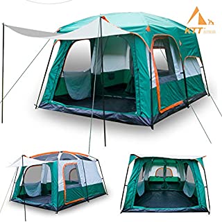 KTT Large Tent 8~10 Person,Family Cabin Tents for Camping,Waterproof,2 Rooms,Double Layer,3 Doors and 3 Window with Mesh,Big Tent for Outdoor,Picnic,Camping,Family,Friends Gathering.