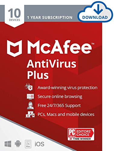 McAfee AntiVirus Protection Plus 2021, 10 Device, Internet Security Software, 1 Year - Download Code
