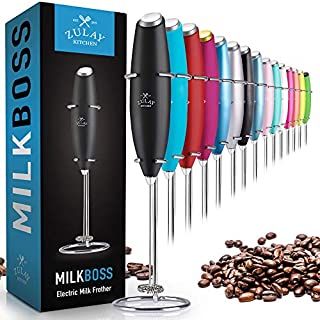 Zulay Original Milk Frother Handheld Foam Maker for Lattes - Whisk Drink Mixer for Coffee, Mini Foamer for Cappuccino, Frappe, Matcha, Hot Chocolate by Milk Boss (Black)