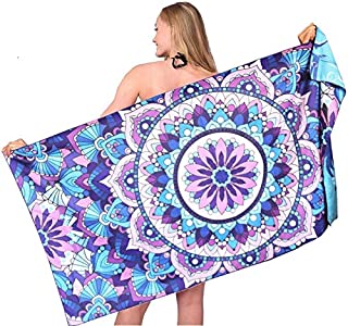 Microfiber Sand Free Beach Towel-Quick Dry Super Absorbent Oversized Large Thin Towels Blanket for Travel Pool Swimming Bath Camping Yoga Girls Women Men Adults Boho Bohemian Palm Tree Blue Mandala