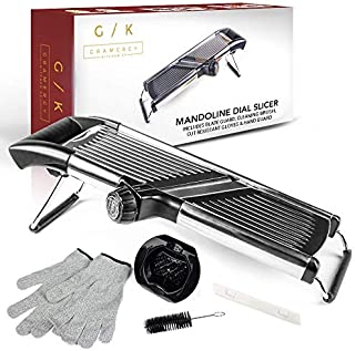 Gramercy Kitchen Co. Adjustable Stainless Steel Mandoline Food Slicer - Comes with One Pair Cut-Resistant Gloves || Vegetable Onion Potato Chip French Fry Julienne Slicer