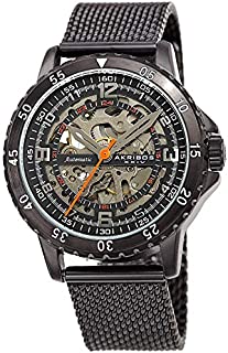 Akribos Automatic Skeleton Mechanical Men's Watch - Luxury Professional Mesh Bracelet See Through Dial - IP Case with A Skeletonized Dial - AK1098 (Gunmetal)