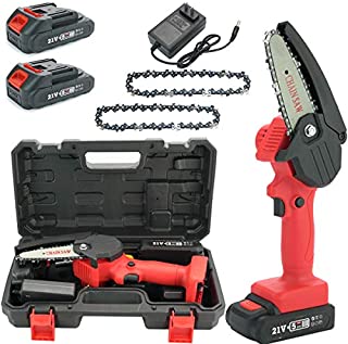 XORDING Mini Chainsaw 4-Inch Cordless Electric Portable Chainsaw with Brushless Motor, One-Hand Pruning Shears Chainsaw for Tree Branch Wood Cutting (Red)