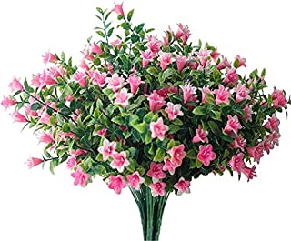 Artificial Flowers Fake Outdoor Flower Arrangements Cemetery Flower Decor Plastic UV Resistant for Garden Table Centerpieces 4 Bundles (Pink)